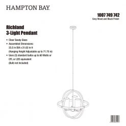 Richland 3-Light Grey Wood Finish Cage Pendant with Clear Seedy Glass by Hampton Bay -Hampton Bay Sales gray wood hampton bay chandeliers ksf8103ax 02 76 1000