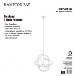 Richland 3-Light Grey Wood Finish Cage Pendant with Clear Seedy Glass by Hampton Bay -Hampton Bay Sales gray wood hampton bay chandeliers ksf8103ax 02 fa 1000
