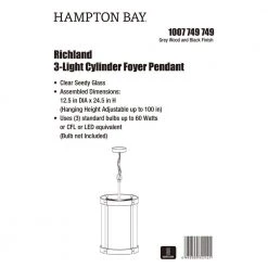 Richland 12-3/8 in. W 3-Light Grey Wood Finish Standard Cylinder Foyer Pendant with Clear Seedy Glass by Hampton Bay -Hampton Bay Sales gray wood hampton bay chandeliers ksf8903ax 01 76 1000