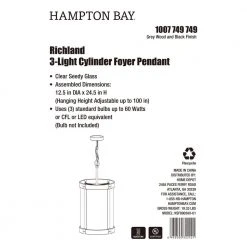 Richland 12-3/8 in. W 3-Light Grey Wood Finish Standard Cylinder Foyer Pendant with Clear Seedy Glass by Hampton Bay -Hampton Bay Sales gray wood hampton bay chandeliers ksf8903ax 01 fa 1000