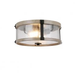 Richland 2-Light Grey Wood Finish Flush Mount with Clear Seedy Glass by Hampton Bay