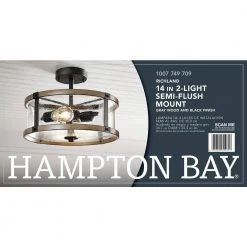 Richland 2-Light Grey Wood Semi Flush Mount Clear Seedy Glass by Hampton Bay -Hampton Bay Sales gray wood hampton bay flush mount lights ksf8202ax 01 76 1000