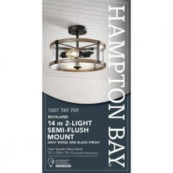 Richland 2-Light Grey Wood Semi Flush Mount Clear Seedy Glass by Hampton Bay -Hampton Bay Sales gray wood hampton bay flush mount lights ksf8202ax 01 fa 1000