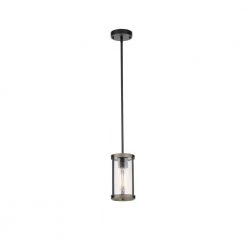 Richland 1-Light Grey Wood Finish Shaded Mini-Pendant with Clear Seedy Glass by Hampton Bay