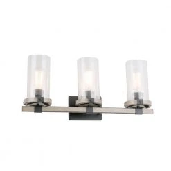 Richland 24 in. 3-Light Gray Wood Vanity Light with Clear Seedy Glass by Hampton Bay