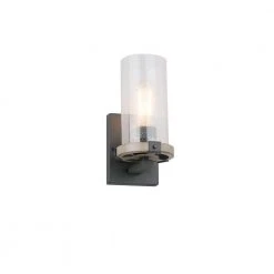 Richland 1-Light Wall Sconce Grey Wood Clear Seedy Glass by Hampton Bay