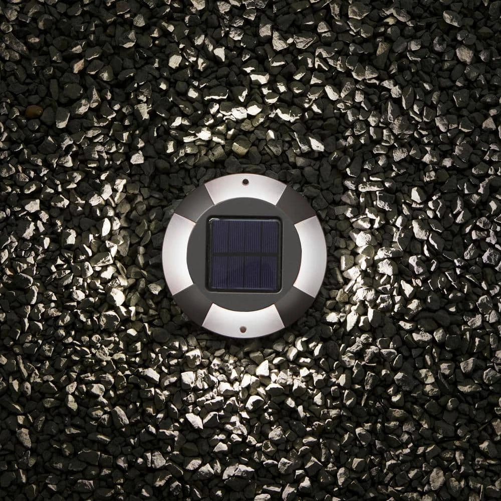 Solar Gray Outdoor Integrated LED Landscape Ground Path Disk Lights 8 Lumens (4-Pack) by Hampton Bay 3 Solar Gray Outdoor Integrated LED Landscape Ground Path Disk Lights 8 Lumens (4-Pack) by Hampton Bay - Image 3