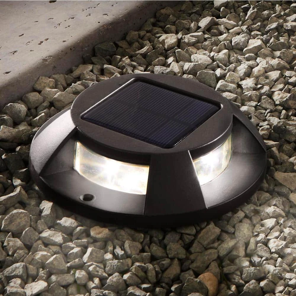 Solar Gray Outdoor Integrated LED Landscape Ground Path Disk Lights 8 Lumens (4-Pack) by Hampton Bay 2 Solar Gray Outdoor Integrated LED Landscape Ground Path Disk Lights 8 Lumens (4-Pack) by Hampton Bay - Image 2