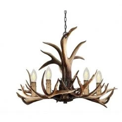 Deer Lake 20 in. 5-Light Handmade Finish No Shade Antler Chandelier by Hampton Bay