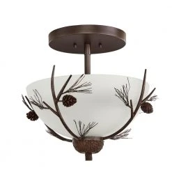 Spruce Lodge 15 in. 2-Light Handmade Finish Pinecone Convertible Semi-Flush Mount by Hampton Bay