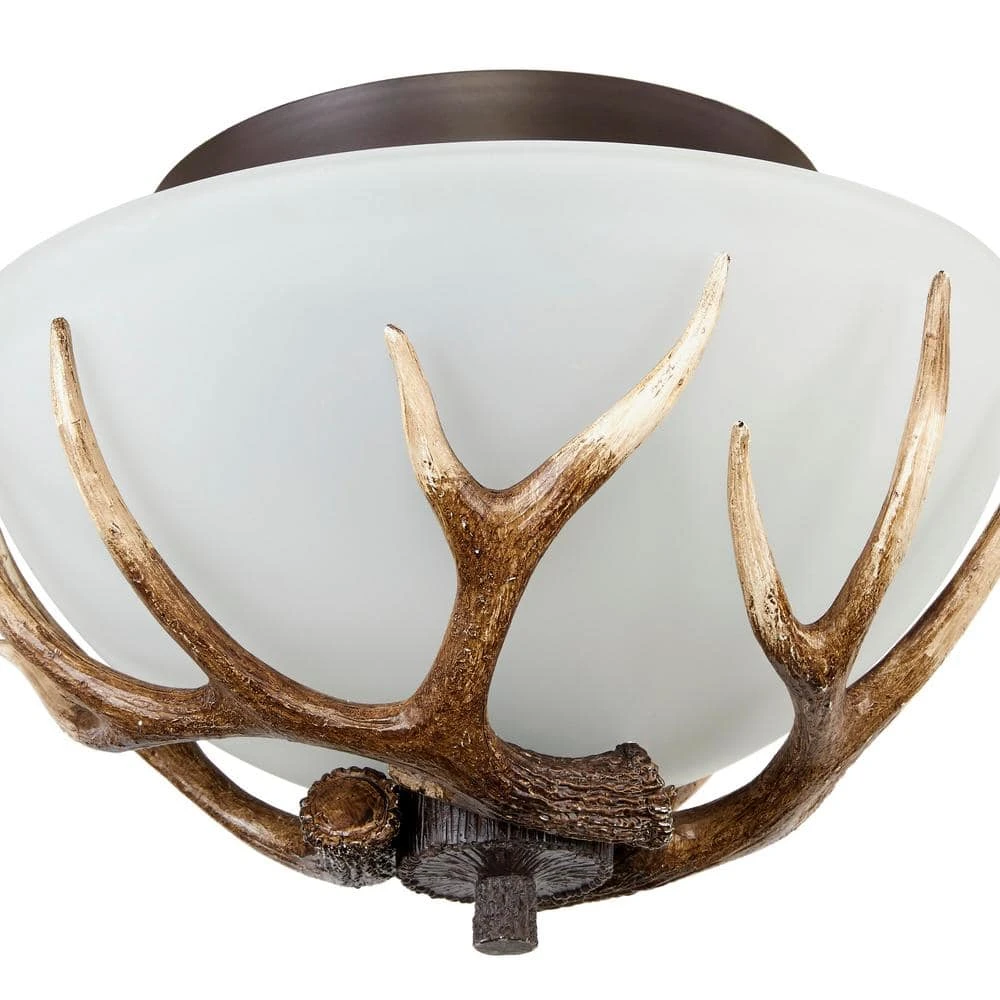 Deer Lake 13 in. 2-Light Handmade Finish Anlter Convertible Semi-Flush Mount by Hampton Bay 3 Deer Lake 13 in. 2-Light Handmade Finish Anlter Convertible Semi-Flush Mount by Hampton Bay - Image 3