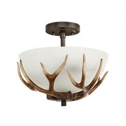 Deer Lake 13 in. 2-Light Handmade Finish Anlter Convertible Semi-Flush Mount by Hampton Bay