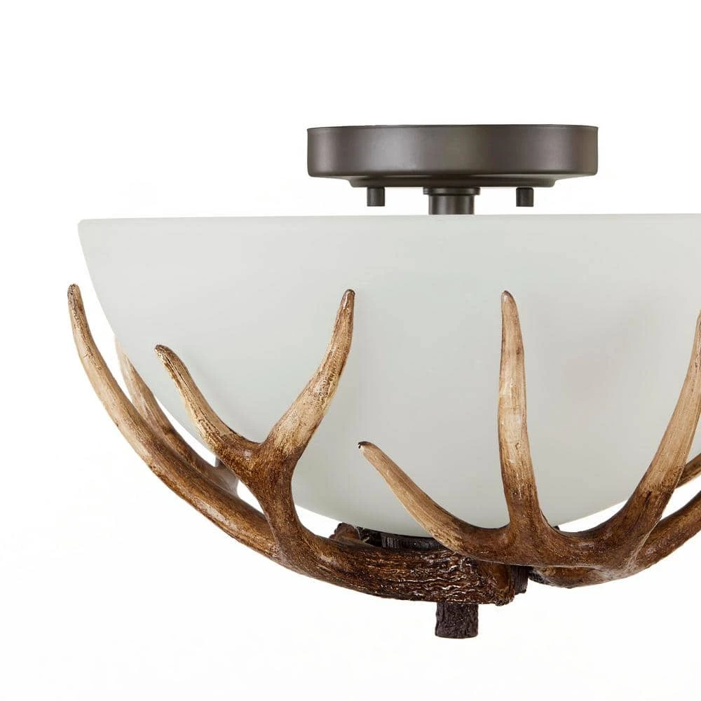 Deer Lake 13 in. 2-Light Handmade Finish Anlter Convertible Semi-Flush Mount by Hampton Bay 4 Deer Lake 13 in. 2-Light Handmade Finish Anlter Convertible Semi-Flush Mount by Hampton Bay - Image 4