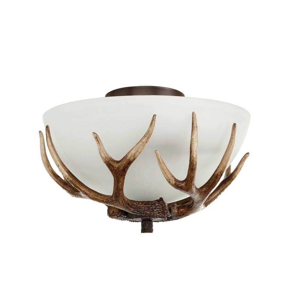 Deer Lake 13 in. 2-Light Handmade Finish Anlter Convertible Semi-Flush Mount by Hampton Bay 2 Deer Lake 13 in. 2-Light Handmade Finish Anlter Convertible Semi-Flush Mount by Hampton Bay - Image 2
