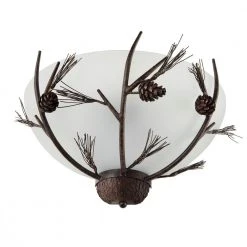 Spruce Lodge 2-Lights Handmade Pinecone Semicircle Wall Sconce with Frosted Glass Shade by Hampton Bay