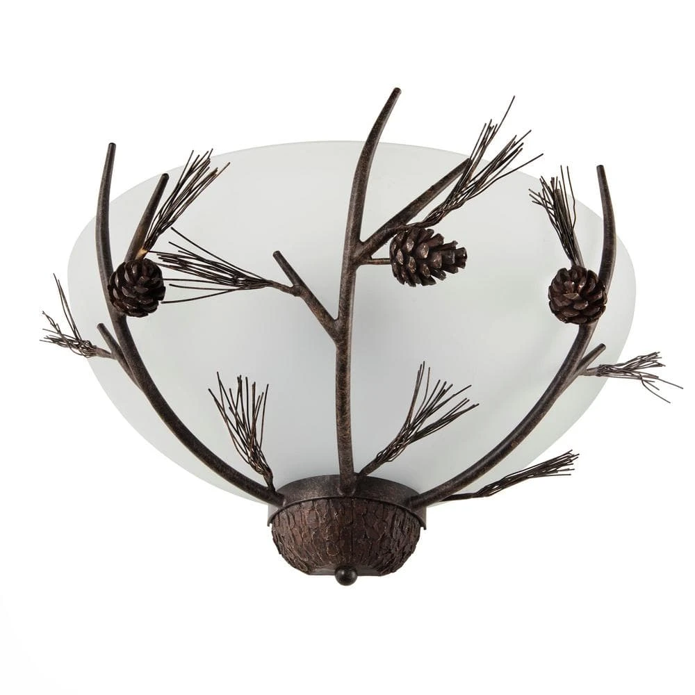 Spruce Lodge 2-Lights Handmade Pinecone Semicircle Wall Sconce with Frosted Glass Shade by Hampton Bay 1 Spruce Lodge 2-Lights Handmade Pinecone Semicircle Wall Sconce with Frosted Glass Shade by Hampton Bay