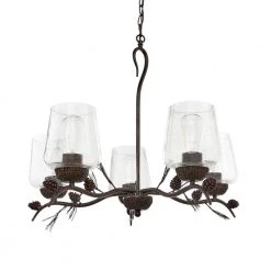 Spruce Lodge 5-Light Handmade Finish Pinecone Chandelier with Cear Seeded Glass Shade by Hampton Bay