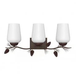 Spruce Lodge 25 in. 3-Light Handmade Pinecone Vanity Light with Frosted Glass Shade by Hampton Bay -Hampton Bay Sales handmade finish with frosted glass hampton bay vanity lighting rsv01218 11f 1f 1000