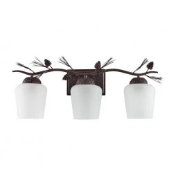 Spruce Lodge 25 in. 3-Light Handmade Pinecone Vanity Light with Frosted Glass Shade by Hampton Bay