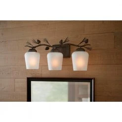 Spruce Lodge 25 in. 3-Light Handmade Pinecone Vanity Light with Frosted Glass Shade by Hampton Bay -Hampton Bay Sales handmade finish with frosted glass hampton bay vanity lighting rsv01218 11f 77 1000