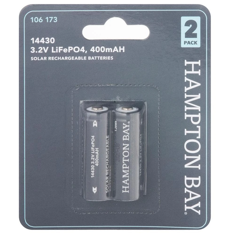 Lithium Phosphate 400mAh Solar Rechargeable 14430 Batteries (2-Pack) by Hampton Bay 2 Lithium Phosphate 400mAh Solar Rechargeable 14430 Batteries (2-Pack) by Hampton Bay - Image 2