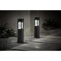 Limestone Solar 10 Lumens Matte Black Integrated LED Bollard Light with Motion Sensor and Adjustable Height (2-Pack) by Hampton Bay -Hampton Bay Sales matte black hampton bay bollard lights 93122 a0 1000