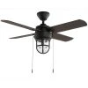 Cedar Lake 44 in. Indoor/Outdoor LED Matte Black Damp Rated Ceiling Fan with Light Kit, Downrod and 4 Reversible Blades by Hampton Bay
