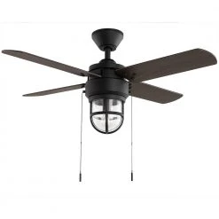 Cedar Lake 44 in. Indoor/Outdoor LED Matte Black Damp Rated Ceiling Fan with Light Kit, Downrod and 4 Reversible Blades by Hampton Bay