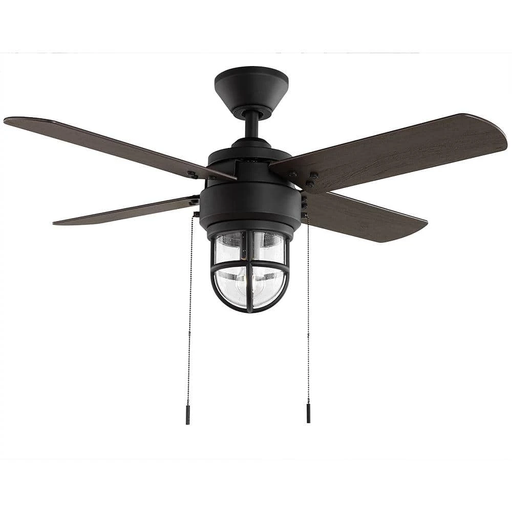 Cedar Lake 44 in. Indoor/Outdoor LED Matte Black Damp Rated Ceiling Fan with Light Kit, Downrod and 4 Reversible Blades by Hampton Bay 1 Cedar Lake 44 in. Indoor/Outdoor LED Matte Black Damp Rated Ceiling Fan with Light Kit, Downrod and 4 Reversible Blades by Hampton Bay