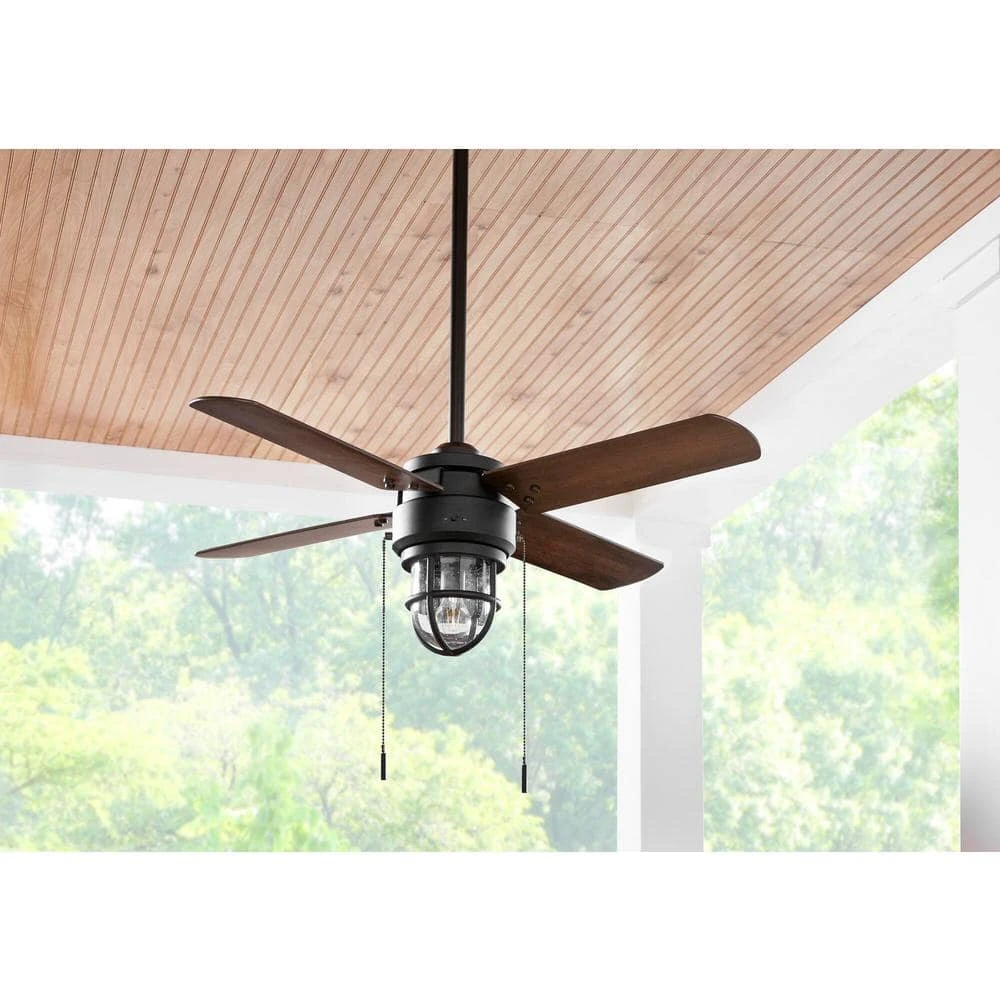 Cedar Lake 44 in. Indoor/Outdoor LED Matte Black Damp Rated Ceiling Fan with Light Kit, Downrod and 4 Reversible Blades by Hampton Bay 2 Cedar Lake 44 in. Indoor/Outdoor LED Matte Black Damp Rated Ceiling Fan with Light Kit, Downrod and 4 Reversible Blades by Hampton Bay - Image 2