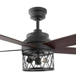 North Grove 52 in. Indoor LED Matte Black Dry Rated Ceiling Fan with 5 Reversible Blades, Light Kit and Remote Control by Hampton Bay -Hampton Bay Sales matte black hampton bay ceiling fans with lights 52119 77 1000