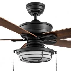 Norwood 52 in. Indoor/Outdoor LED Matte Black Damp Rated Downrod Ceiling Fan with Light Kit and 5 Reversible Blades by Hampton Bay -Hampton Bay Sales matte black hampton bay ceiling fans with lights 52129 31 1000