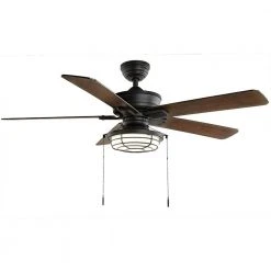 Norwood 52 in. Indoor/Outdoor LED Matte Black Damp Rated Downrod Ceiling Fan with Light Kit and 5 Reversible Blades by Hampton Bay