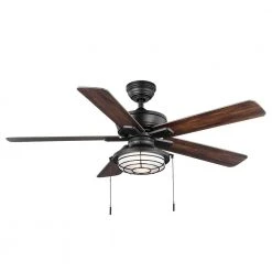 Norwood 52 in. Indoor/Outdoor LED Matte Black Damp Rated Downrod Ceiling Fan with Light Kit and 5 Reversible Blades by Hampton Bay -Hampton Bay Sales matte black hampton bay ceiling fans with lights 52129 66 1000