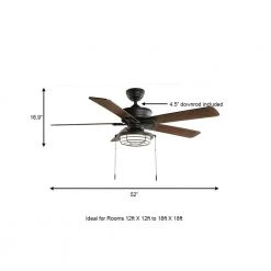 Norwood 52 in. Indoor/Outdoor LED Matte Black Damp Rated Downrod Ceiling Fan with Light Kit and 5 Reversible Blades by Hampton Bay -Hampton Bay Sales matte black hampton bay ceiling fans with lights 52129 a0 1000