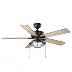 Norwood 52 in. Indoor/Outdoor LED Matte Black Damp Rated Downrod Ceiling Fan with Light Kit and 5 Reversible Blades by Hampton Bay -Hampton Bay Sales matte black hampton bay ceiling fans with lights 52129 c3 1000