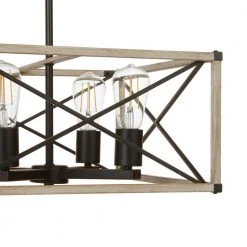 Madison Landing 4-Light Caged Matte Black Rectangular Pendant Hanging Light with Washed White Farmhouse Wood Accents by Hampton Bay -Hampton Bay Sales matte black hampton bay chandeliers 1032hbmbdi 1d 1000