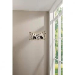 Madison Landing 4-Light Caged Matte Black Rectangular Pendant Hanging Light with Washed White Farmhouse Wood Accents by Hampton Bay -Hampton Bay Sales matte black hampton bay chandeliers 1032hbmbdi 40 1000