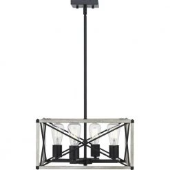 Madison Landing 4-Light Caged Matte Black Rectangular Pendant Hanging Light with Washed White Farmhouse Wood Accents by Hampton Bay -Hampton Bay Sales matte black hampton bay chandeliers 1032hbmbdi 44 1000