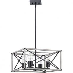 Madison Landing 4-Light Caged Matte Black Rectangular Pendant Hanging Light with Washed White Farmhouse Wood Accents by Hampton Bay -Hampton Bay Sales matte black hampton bay chandeliers 1032hbmbdi d4 1000