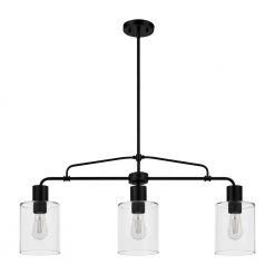 Sutton Place 3-Light Matte Black Farmhouse Dining Room Chandelier, Linear Kitchen Island Pendant Light by Hampton Bay