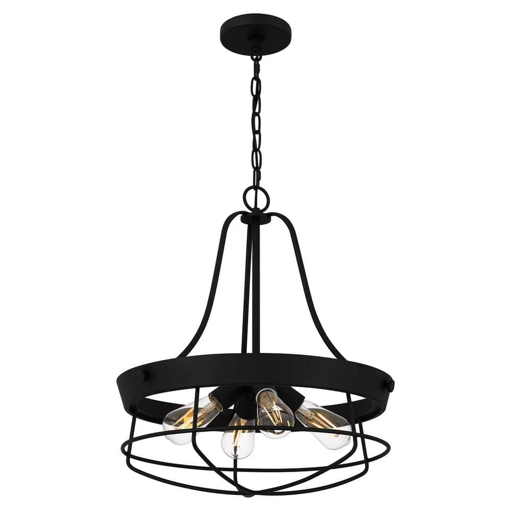 Southbourne 4-Light Matte Black Cage Pendant Light with Open Steel Frame by Hampton Bay 3 Southbourne 4-Light Matte Black Cage Pendant Light with Open Steel Frame by Hampton Bay - Image 3