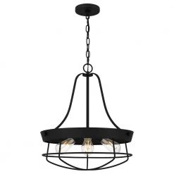 Southbourne 4-Light Matte Black Cage Pendant Light with Open Steel Frame by Hampton Bay