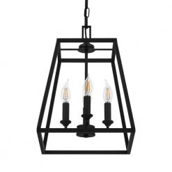 Knightley 4-Light Caged Matte Black Pendant Island Hanging Light, Industrial Farmhouse Kitchen Lighting by Hampton Bay