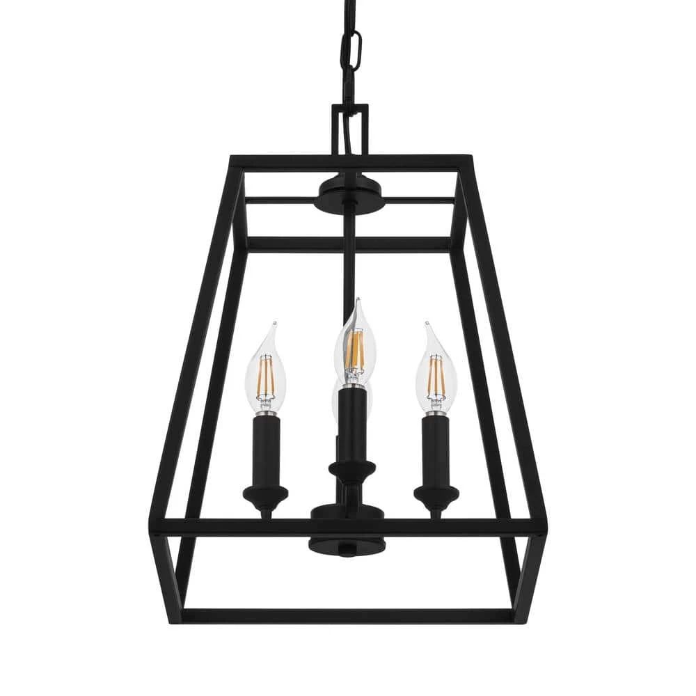 Knightley 4-Light Caged Matte Black Pendant Island Hanging Light, Industrial Farmhouse Kitchen Lighting by Hampton Bay 1 Knightley 4-Light Caged Matte Black Pendant Island Hanging Light, Industrial Farmhouse Kitchen Lighting by Hampton Bay