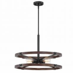 Rockland 4-Light Matte Black Round Drum Pendant Hanging Light, Industrial Style Kitchen Pendant by Hampton Bay -Hampton Bay Sales matte black hampton bay chandeliers hb3637 43 4f 1000