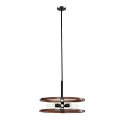 Rockland 4-Light Matte Black Round Drum Pendant Hanging Light, Industrial Style Kitchen Pendant by Hampton Bay