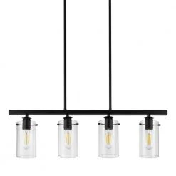 Regan 4-Light Matte Black Island Chandelier with Clear Glass Shades, Industrial Linear Kitchen Pendant Light by Hampton Bay