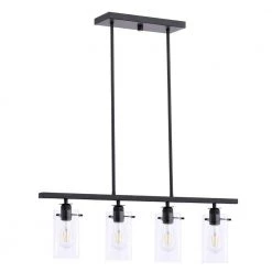 Regan 4-Light Matte Black Island Chandelier with Clear Glass Shades, Industrial Linear Kitchen Pendant Light by Hampton Bay -Hampton Bay Sales matte black hampton bay chandeliers hd4969a3 77 1000
