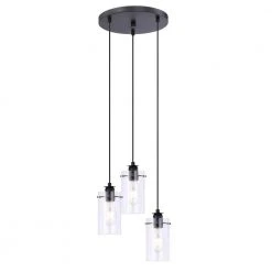 Regan 3-Light Matte Black Pendant Hanging Light with Clear Glass Shades, Industrial Kitchen Pendant Lighting by Hampton Bay -Hampton Bay Sales matte black hampton bay chandeliers hd4969c3 77 1000